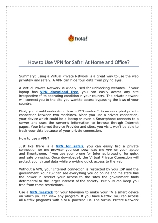 How to Use VPN for Safari At Home and Office