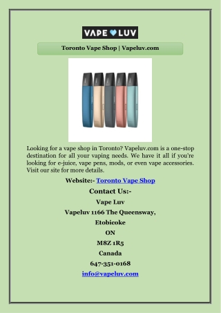 Toronto Vape Shop | Vapeluv.com