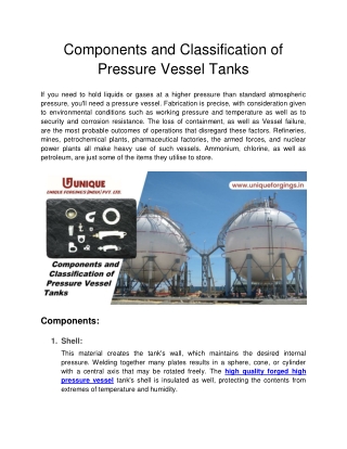 Components and Classification of Pressure Vessel Tanks