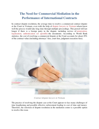 The Need for Commercial Mediation in the Performance of International Contracts