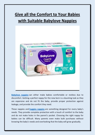 Give all the Comfort to Your Babies with Suitable Babylove Nappies