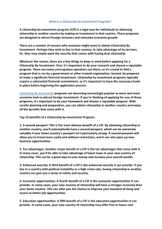What is a Citizenship by Investment Program?