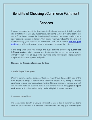 Benefits of Choosing eCommerce Fulfilment Services