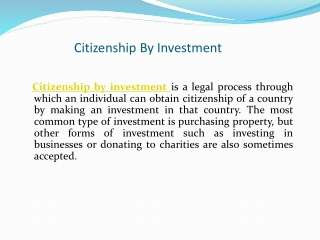 Citizenship By Investment