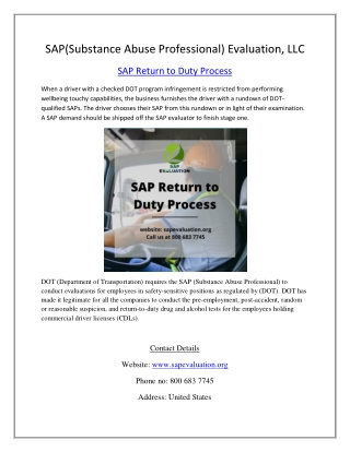 SAP return-to-duty process | sapevaluation - 800 683 7745