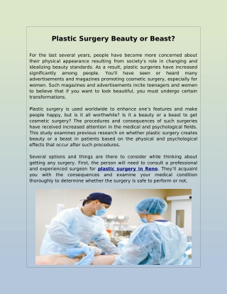 Plastic Surgery Beauty or Beast?