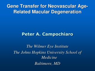 Gene Transfer for Neovascular Age-Related Macular Degeneration