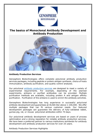 The basics of Monoclonal Antibody Development and Antibody Production