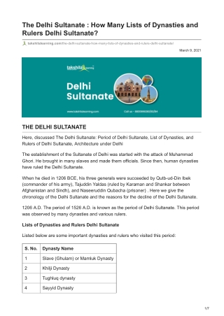 The Delhi Sultanate  How Many Lists of Dynasties and Rulers Delhi Sultanate