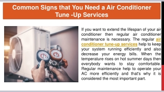Common Signs that You Need a Air Conditioner Tune -Up Services