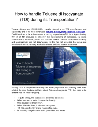 How to handle Toluene di Isocyanate (TDI) during its Transportation?