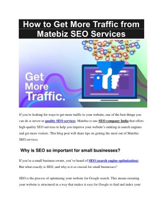 How to Get More Traffic from Matebiz SEO Services