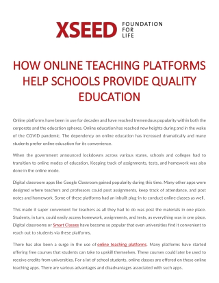 How Online Teaching Platforms Help Schools Provide Quality Education