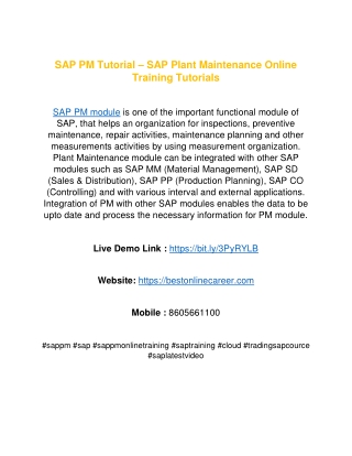 SAP PM Tutorial – SAP Plant Maintenance Online Training Tutorials