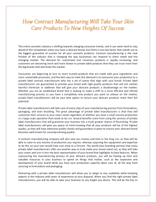 How Contract Manufacturing Will Take Your Skin Care Products To New Heights Of Success