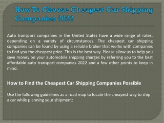 How To Choose Cheapest Car Shipping Companies 2022