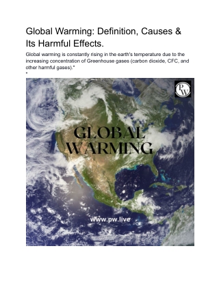 Global Warming: Definition, Causes & Its Harmful Effects.
