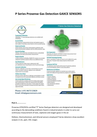 P Series Prosense Gas Detection GAXCE SENSORS