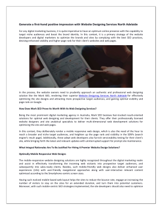 Generate a first-hand positive impression with Website Designing Services North Adelaide