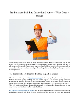 Pre-Purchase Building Inspection Sydney – What Does it Mean?