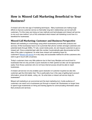 How is Missed Call Marketing Beneficial to Your Business