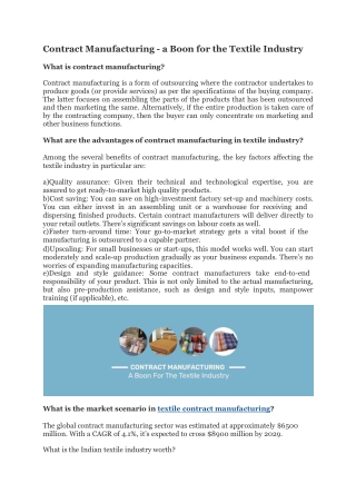 textile contract manufacturing - Industry experts