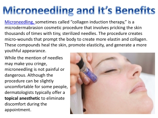 Microneedling and It’s Benefits