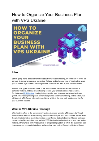 How to Organize Your Business Plan with VPS Ukraine