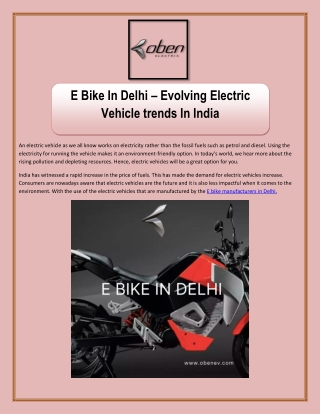 E Bike In Delhi – Evolving Electric Vehicle trends In India