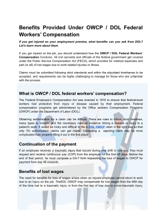 Benefits Provided Under OWCP _ DOL Federal Workers’ Compensation