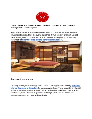 Closet Design Tips by Shutter Shop, The Best Creators OF Floor To Ceiling Sliding Wardrobe In Bangalore