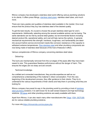 Various competencies of Rhinox company concerning stainless steel pipes