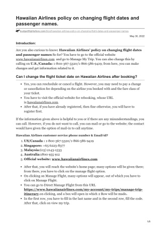 Hawaiian Airlines policy on changing flight dates and passenger names