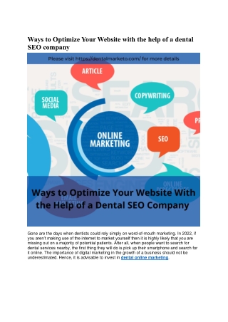 Ways to Optimize Your Website with the help of a dental SEO company
