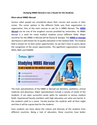 Studying MBBS Abroad is not a Hassle for the Students