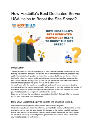 How Hostbillo’s Best Dedicated Server USA Helps to Increase the Site Speed?