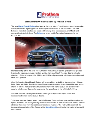 Best Elements Of Maruti Baleno By Pratham Motors