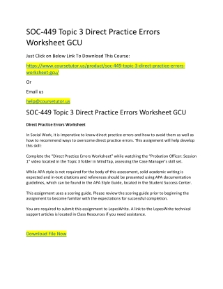 SOC-449 Topic 3 Direct Practice Errors Worksheet GCU