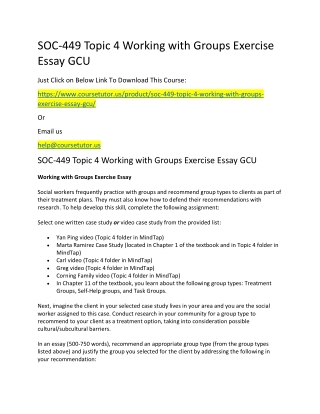 SOC-449 Topic 4 Working with Groups Exercise Essay GCU