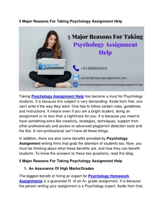 5 Major Reasons For Taking Psychology Assignment Help