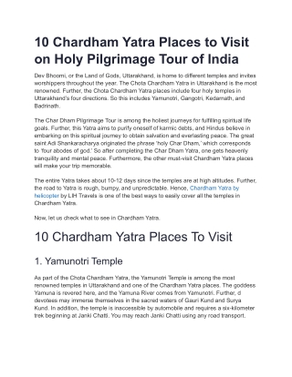 10 Chardham Yatra Places to Visit on Holy Pilgrimage Tour of India