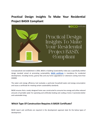 Practical Design Insights To Make Your Residential Project BASIX Compliant