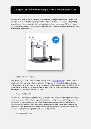 Things to Consider When Buying a 3D Printer for Industrial Use