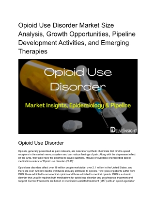 Opioid Use Disorder Market Insights and Epidemiology Forecast