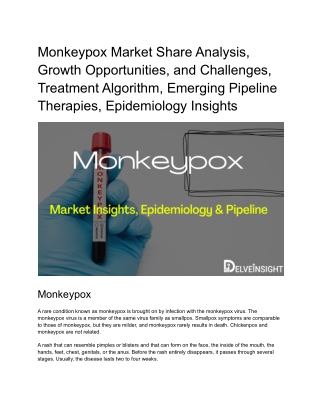 Monkeypox Market Insights and Epidemiology Forecast