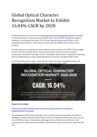 Global Optical Character Recognition Market to Exhibit 16.04% CAGR by 2028