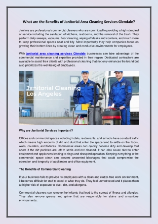 What are the Benefits of Janitorial Area Cleaning Services Glendale