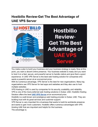 Hostbillo Review-Get The Best Advantage of UAE VPS Server