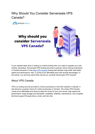 Why Should You Consider Serverwala VPS Canada?