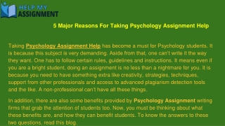 5 Major Reasons For Taking Psychology Assignment Help